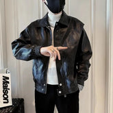 Hearujoy Leather Jacket for Men Trendy and Stylish with a Sense of Luxury Men's Leather Jacket New Style Lapel American Top